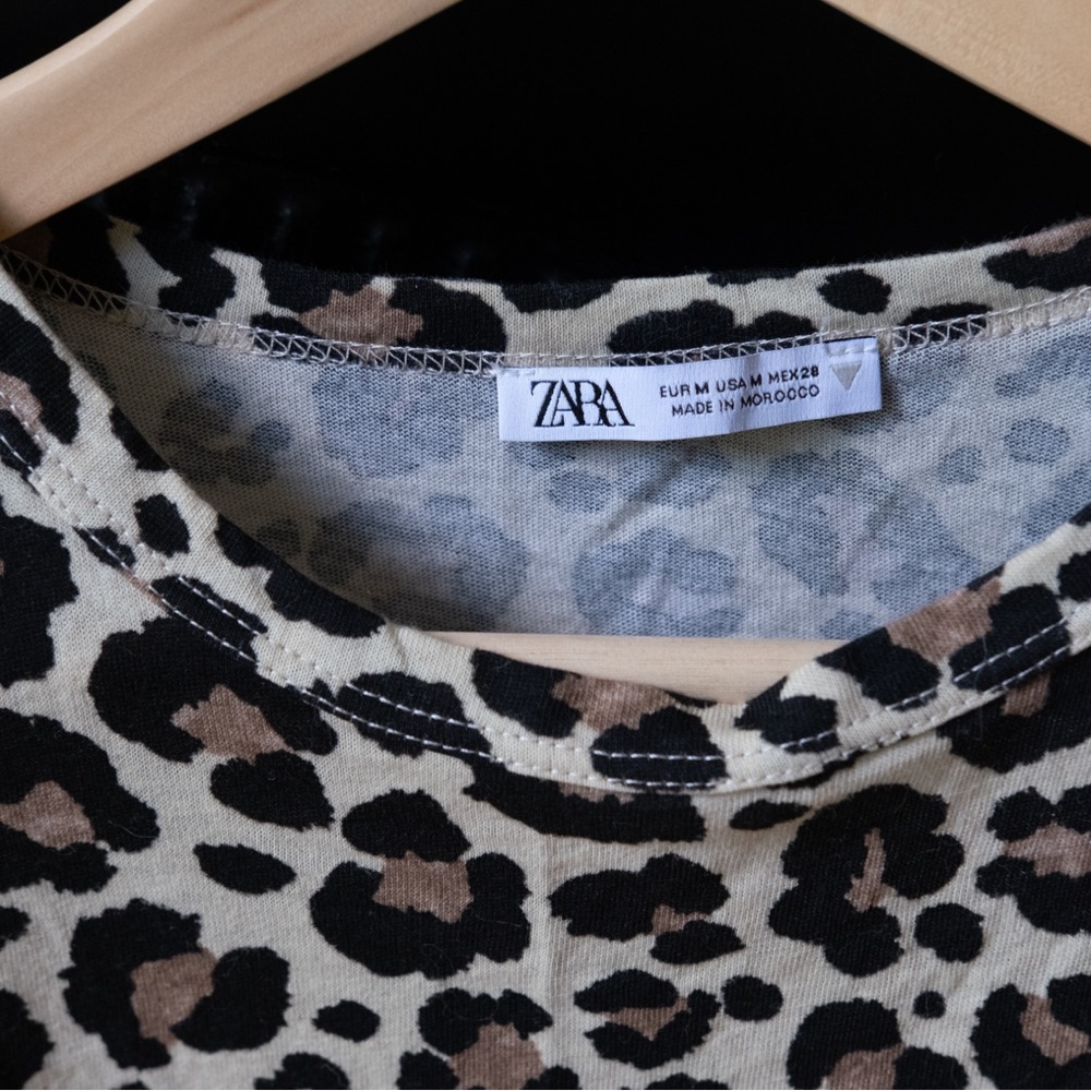 Zara Animal Print T-Shirt in Black and Brown